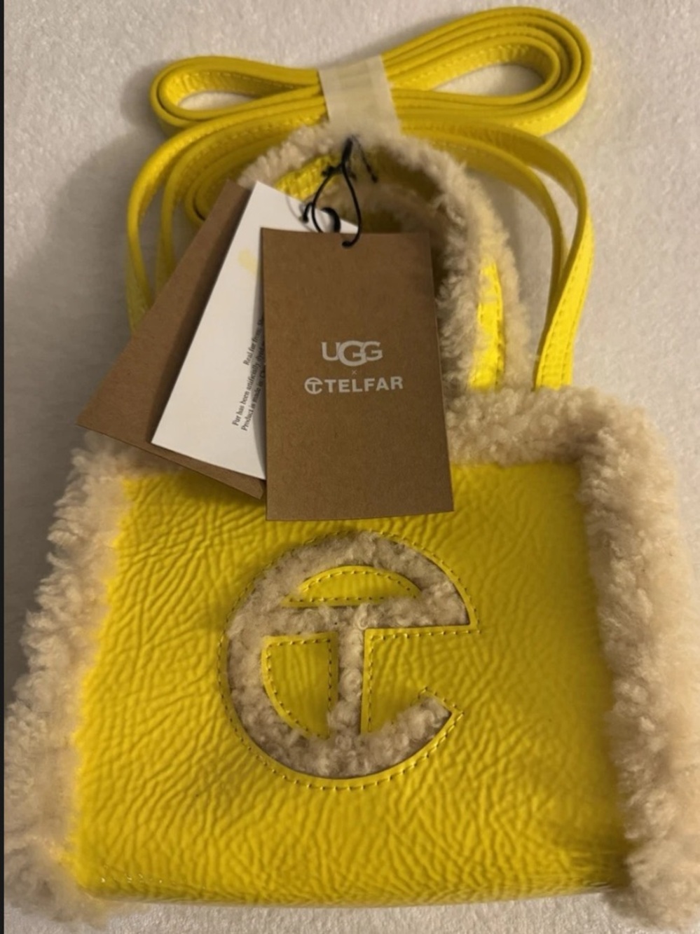 Telfar x UGG Yellow Leather Shopper with Cream Shearling Trim